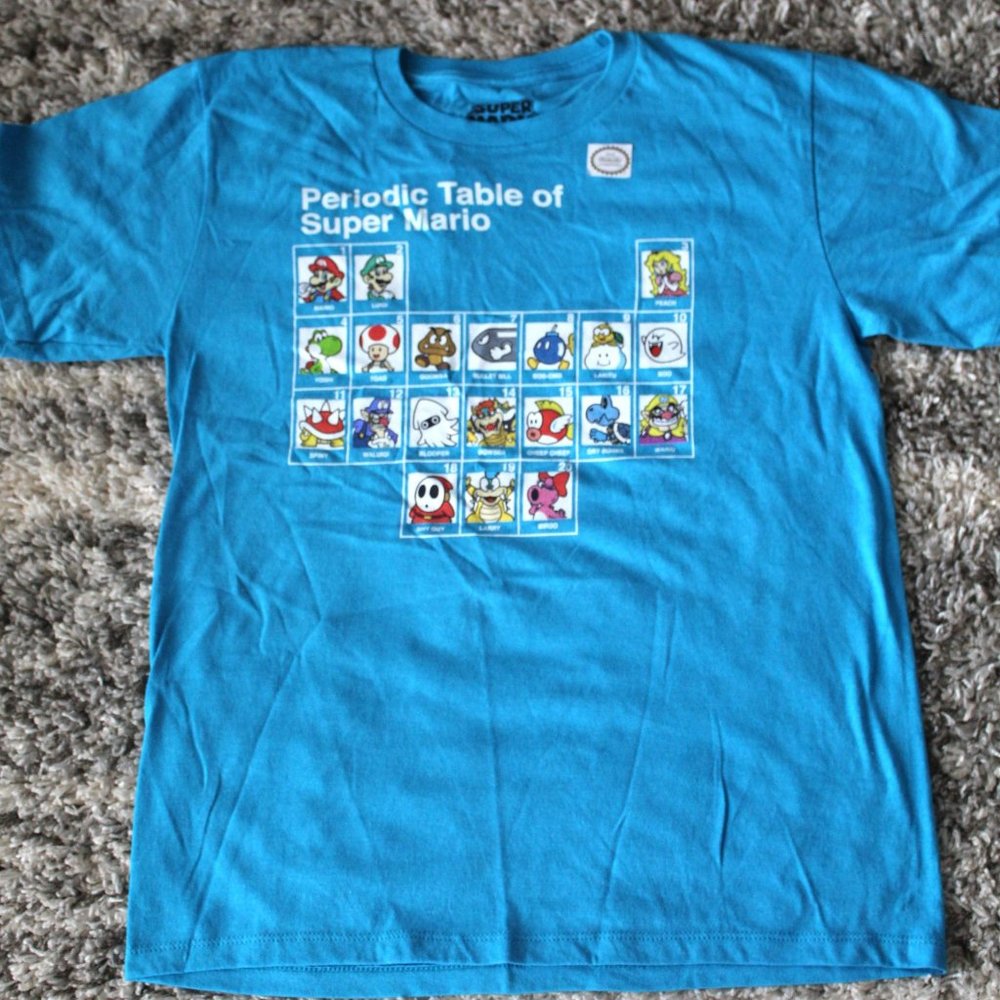 Nintendo Blue Periodic Table of Super Mario Graphic T-shirt Unisex Size Youth XL